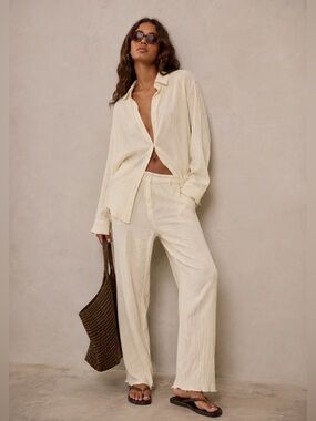 PrettyLittleThing Cream Wide-Leg Lounge Trousers